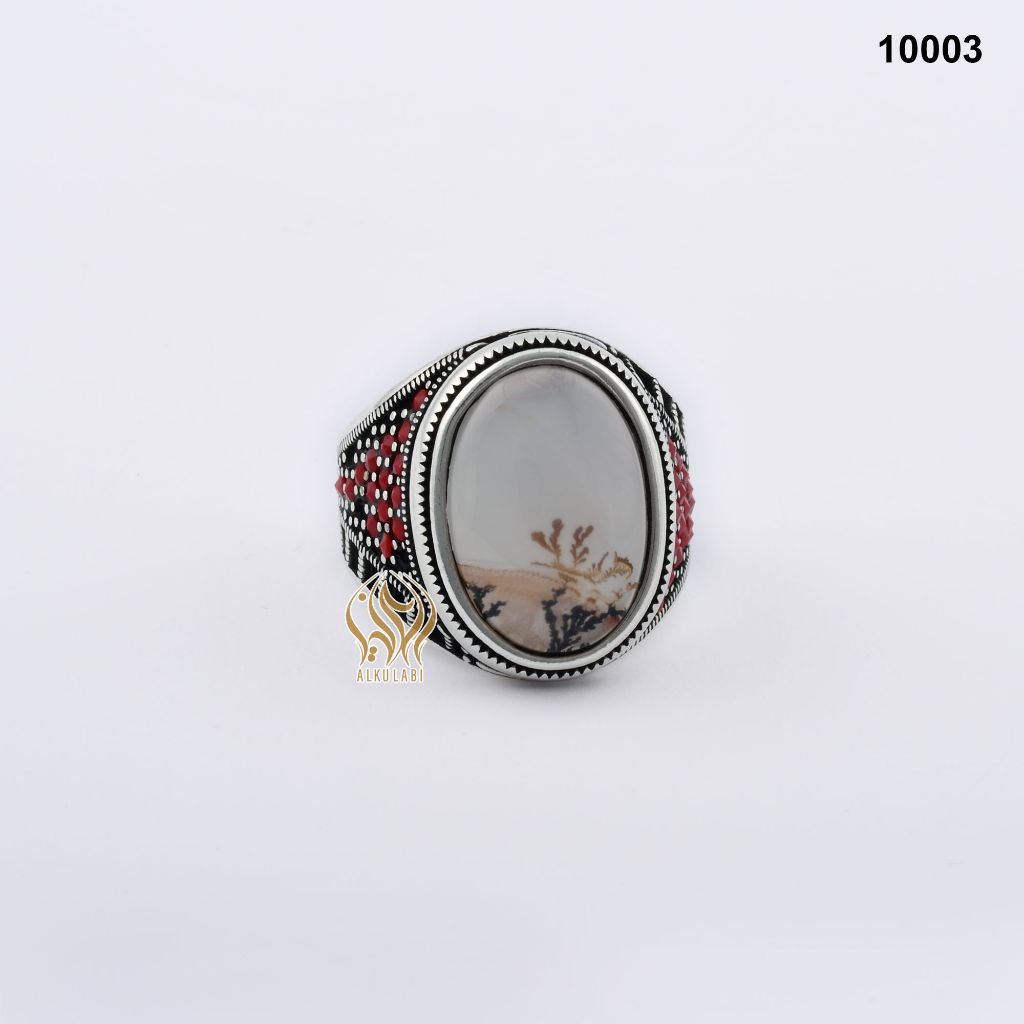 خاتم فضة رجالي مع العقيق اليماني المشجر خاتم فضة رجالي مع العقيق اليماني المشجر