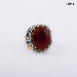 خاتم فضة رجالي تركي مع العقيق اليماني الأحمر الكرزي