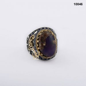 خاتم فضة رجالي تركي مع العقيق اليماني البنفسجي الطحلبي