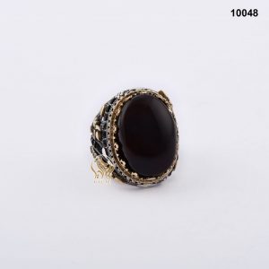 خاتم فضة رجالي تركي مع العقيق اليماني الأسود