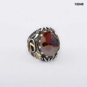 خاتم فضة رجالي تركي مع العقيق اليماني المزهر