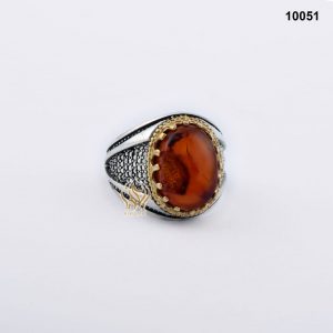 خاتم فضة رجالي تركي مع العقيق اليماني الأحمر العسلي