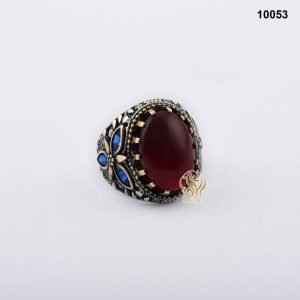 خاتم فضة رجالي تركي مع العقيق اليماني الأحمر الكرزي