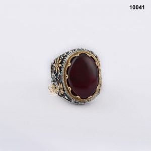 خاتم فضة رجالي تركي مع العقيق اليماني الأحمر الكرزي