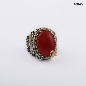 خاتم فضة رجالي تركي مع العقيق اليماني الأحمر الرماني