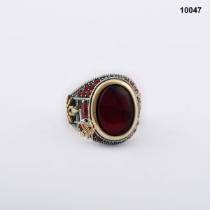 خاتم فضة رجالي تركي مع العقيق اليماني الأحمر الكرزي