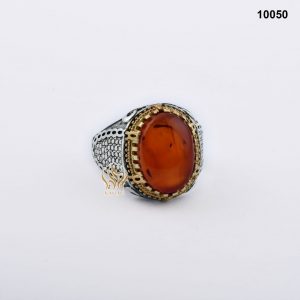 خاتم فضة رجالي يمني مع العقيق اليماني الاحمر العسلي