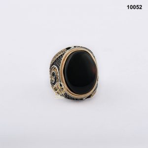 خاتم فضة رجالي تركي مع العقيق اليماني الأسود