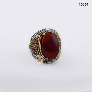 خاتم فضة رجالي تركي مع العقيق اليماني الأحمر الرماني