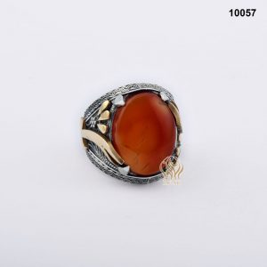 خاتم فضة رجالي تركي مع العقيق اليماني الأحمر العسلي