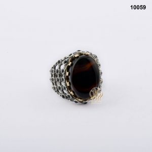 خاتم فضة رجالي تركي مع العقيق اليماني الأسود