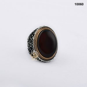 خاتم فضة رجالي تركي مع العقيق اليماني الأسود