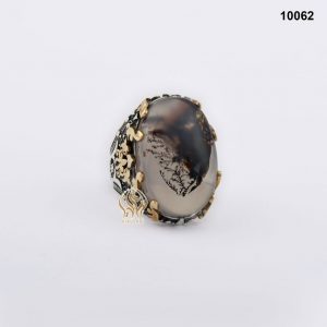 خاتم فضة رجالي تركي مع العقيق اليماني المشجر