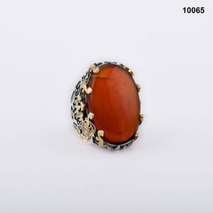 خاتم فضة رجالي تركي مع العقيق اليماني الأحمر العسلي