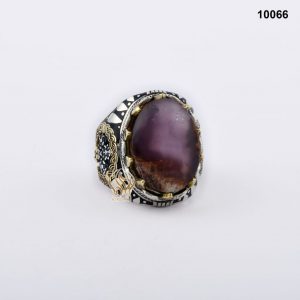 خاتم فضة رجالي تركي مع العقيق اليماني البنفسجي الطحلبي