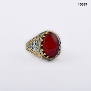 خاتم فضة رجالي يمني مع العقيق اليماني الأحمر الكرزي