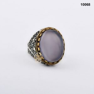 خاتم فضة رجالي يمني مع العقيق اليماني السماوي