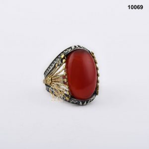 خاتم فضة رجالي يمني مع العقيق اليماني الأحمر الرماني