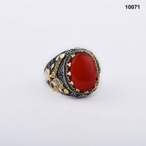 خاتم فضة رجالي تركي مع العقيق اليماني الأحمر العسلي