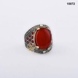 خاتم فضة رجالي تركي مع العقيق اليماني الأحمر الرماني