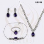 طقم مجوهرات فضة تركي مرصع بالكريستال البنفسجي