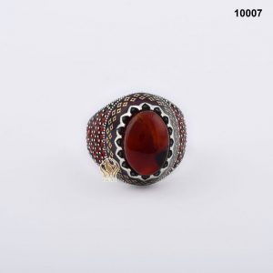 خاتم فضة رجالي تركي مع العقيق اليماني الأحمر الكرزي