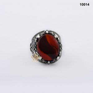 خاتم فضة رجالي تركي مع العقيق اليماني الأحمر المحرق