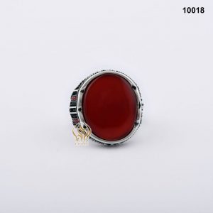 خاتم فضة رجالي تركي مع العقيق اليماني الأحمر الرماني