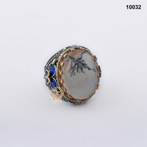 خاتم فضة رجالي تركي مع العقيق اليماني المشجر