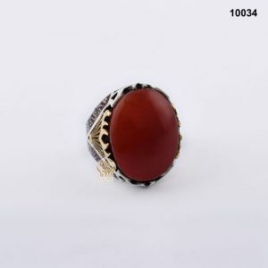 خاتم فضة رجالي تركي مع العقيق اليماني الأحمر الرماني