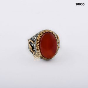 خاتم فضة رجالي يمني مع العقيق اليماني الاحمر العسلي