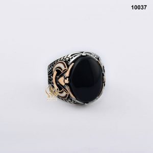 خاتم فضة رجالي تركي مع العقيق اليماني الأسود