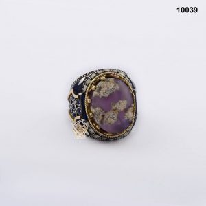 خاتم فضة رجالي تركي مع العقيق اليماني البنفسجي الطحلبي