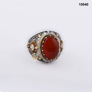 خاتم فضة رجالي تركي مع العقيق اليماني الأحمر