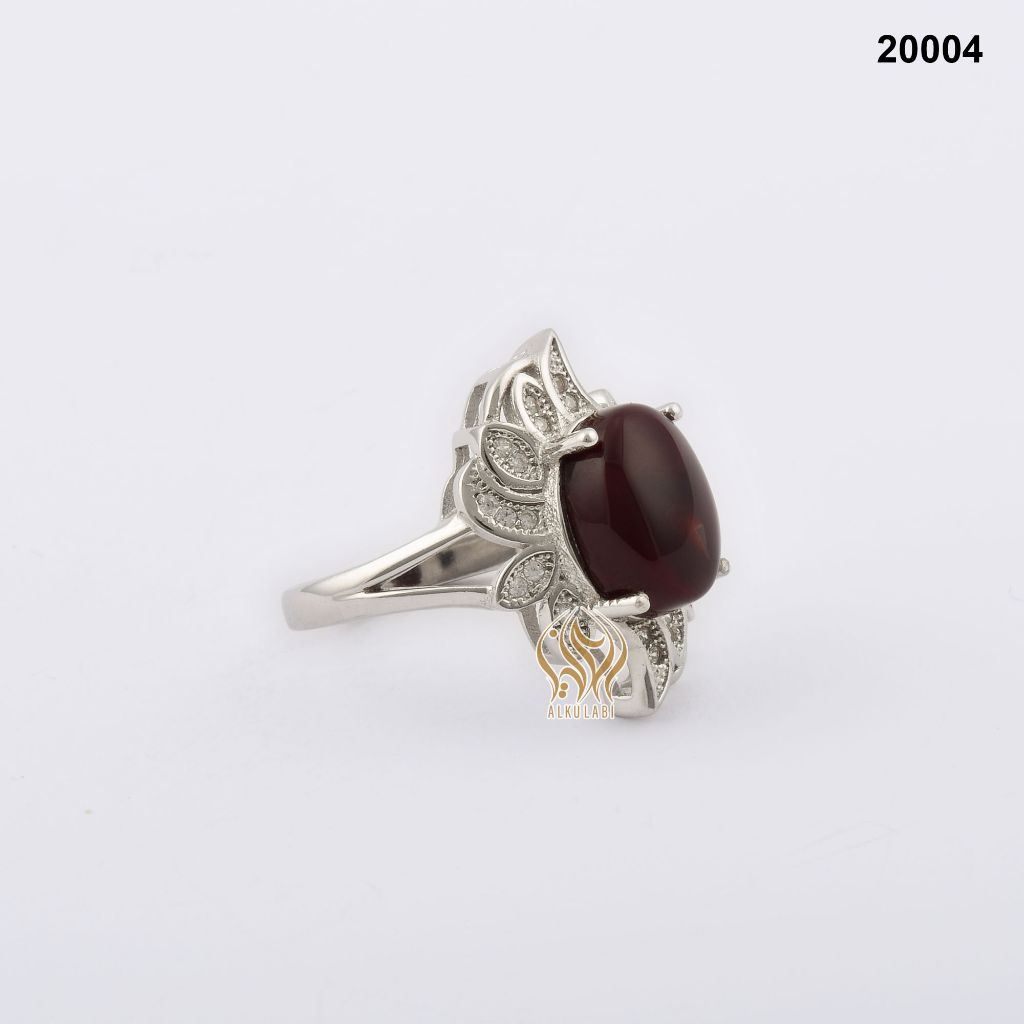 خاتم فضة نسائي تركي مع حجر العقيق اليماني الاحمر الكرزي