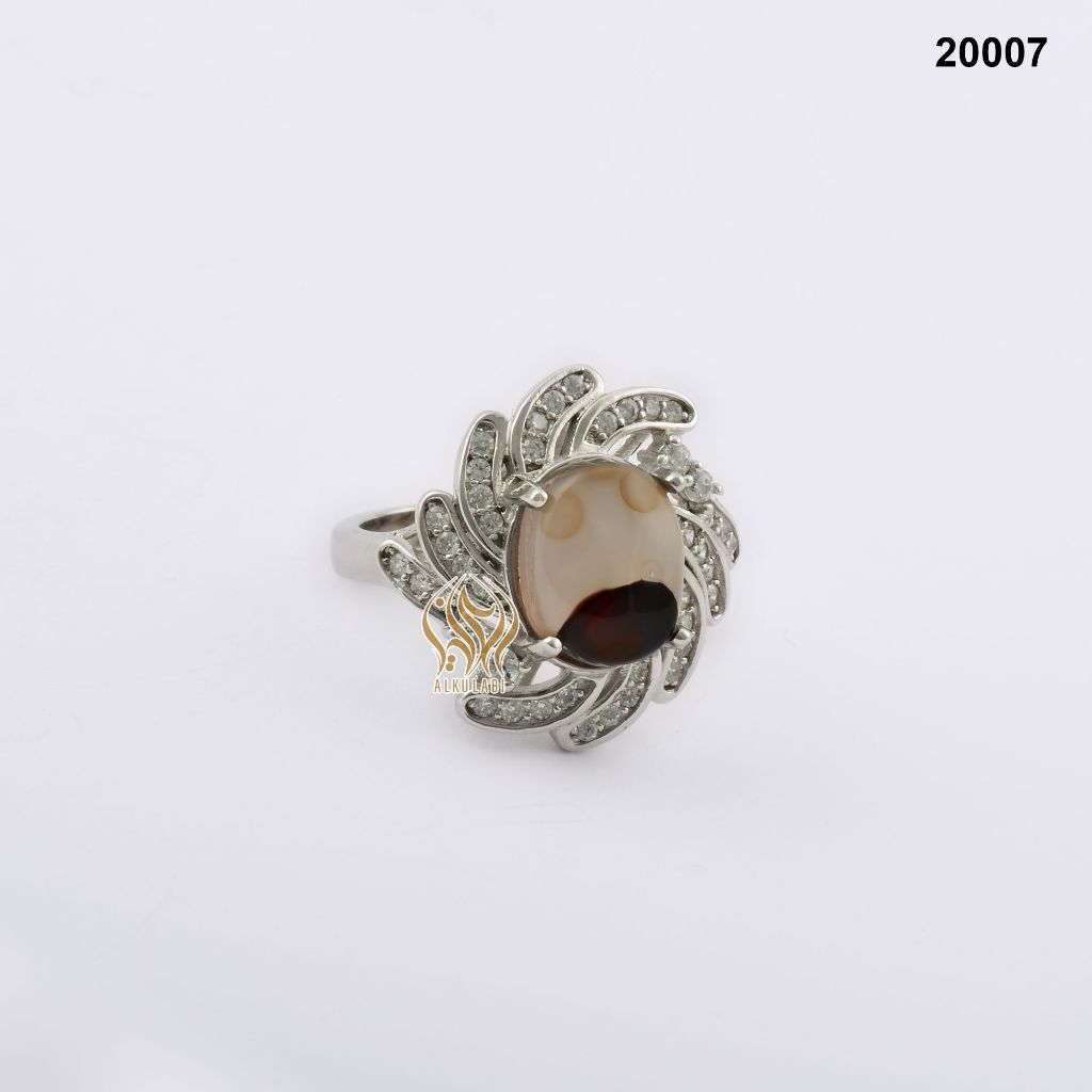 خاتم فضة نسائي تركي مع حجر العقيق اليماني المزهر