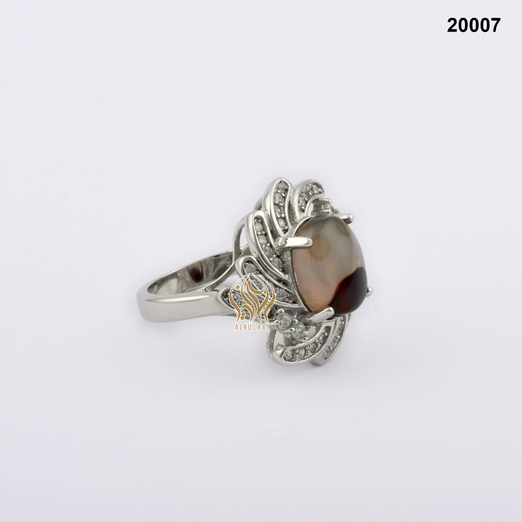 خاتم فضة نسائي تركي مع حجر العقيق اليماني المزهر