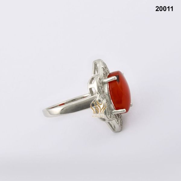 خاتم فضة نسائي تركي مع حجر العقيق اليماني الاحمر العسلي