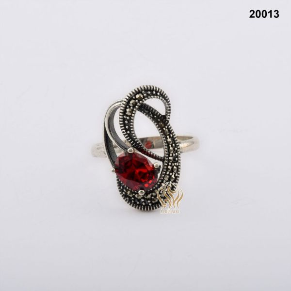 خاتم فضة نسائي تركي مرصع بالكريستال