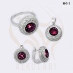 طقم مجوهرات فضة تركي مطلي بالروديوم