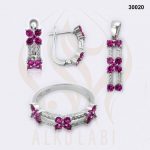 طقم مجوهرات فضة تركي مطلي بالروديوم