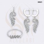 طقم مجوهرات فضة تركي مطلي بالروديوم