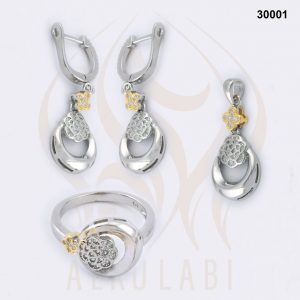 طقم مجوهرات فضة تركي مطلي بالروديوم