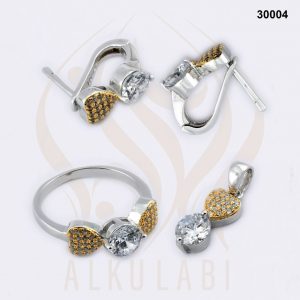 طقم مجوهرات فضة تركي مطلي بالروديوم