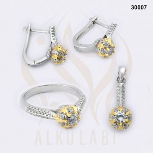 طقم مجوهرات فضة تركي مطلي بالروديوم