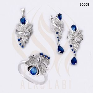 طقم مجوهرات فضة تركي مطلي بالروديوم