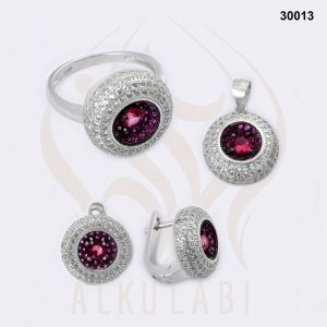 طقم مجوهرات فضة تركي مطلي بالروديوم