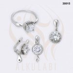 طقم مجوهرات فضة تركي مطلي بالروديوم