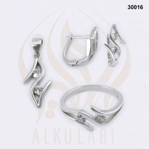 طقم مجوهرات فضة تركي مطلي بالروديوم
