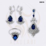 طقم مجوهرات فضة تركي مطلي بالروديوم